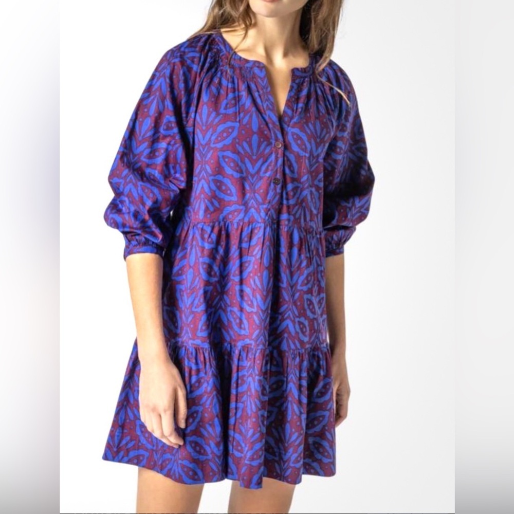 LILLA P Tiered Split Neck Dress Cobalt Blue | Size P